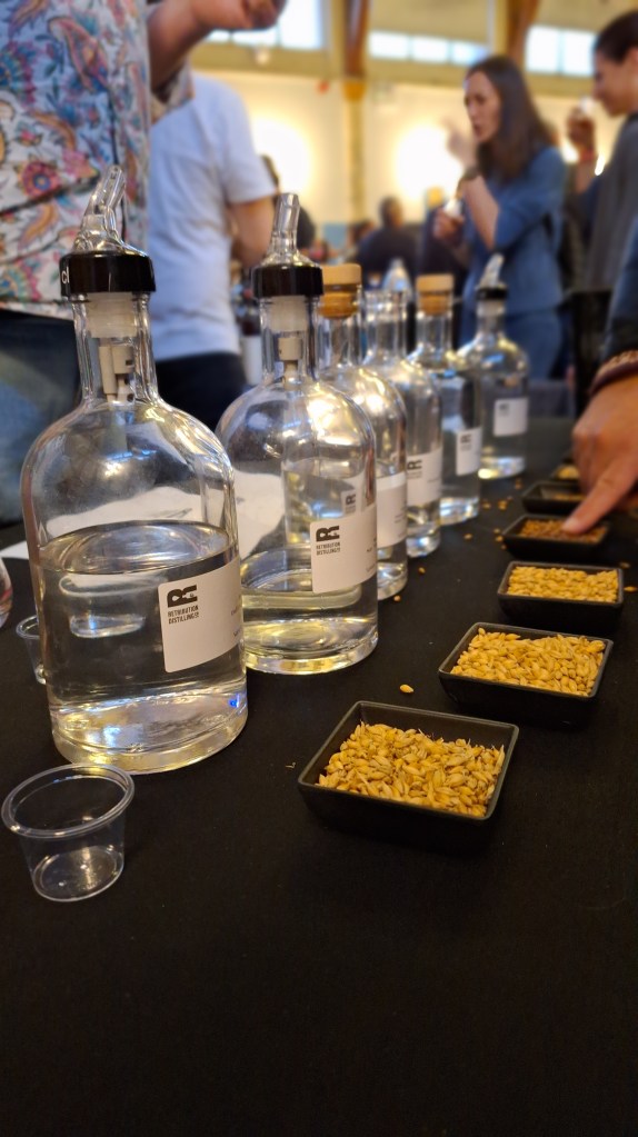 Retribution Distilling new make spirit samples at Croydon Whisky Festival 2024