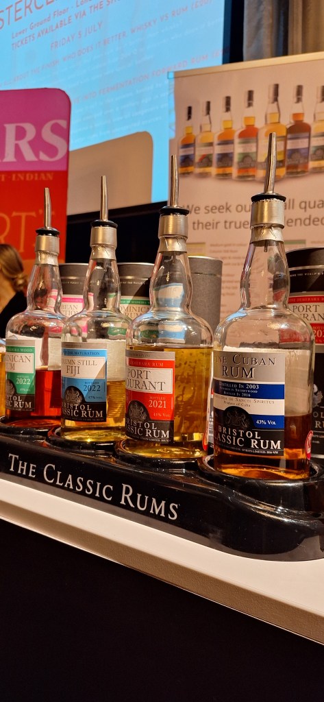 Line up of Bristol Rum bottles at The Rum Show London