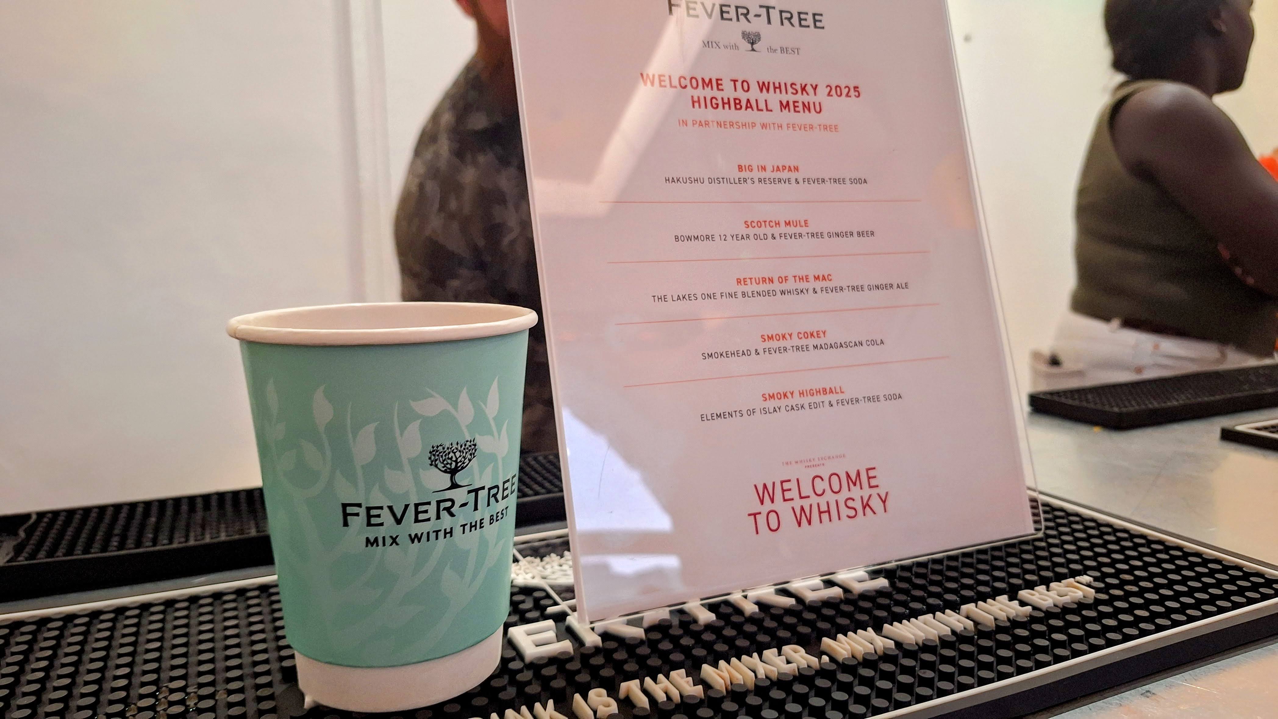 Fever Tree Cocktails at Welcome to Whisky with the menu showing the full range,